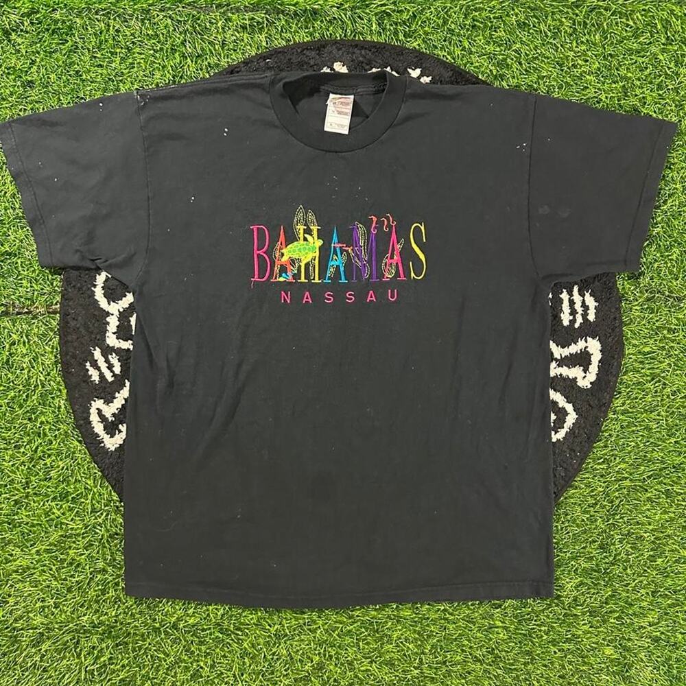 Vintage 90s Black Bahamas Single-Stitched T-shirt - XL; 22x28 (Width/Length)